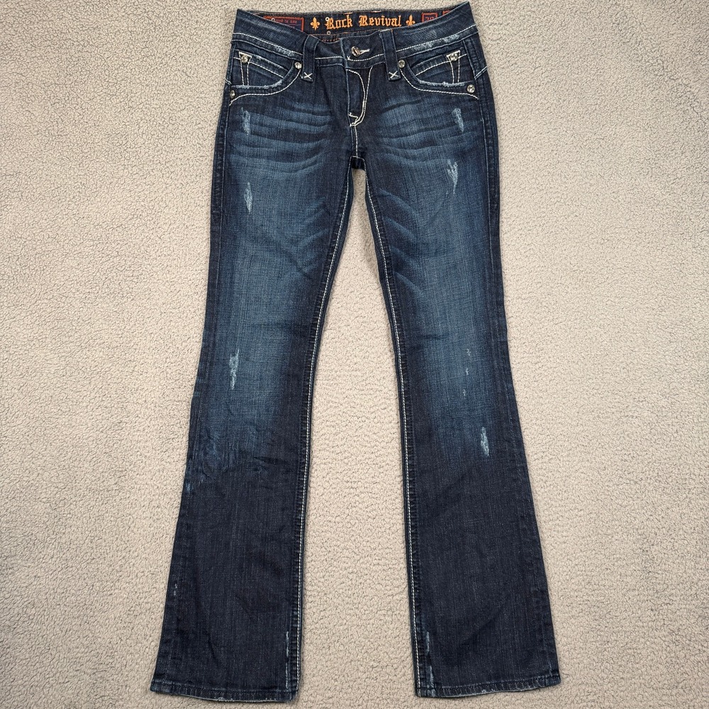 Rock Revival Jeans Womens 29x32 Blue Low Rise Big Stitch Embellished Stephanie